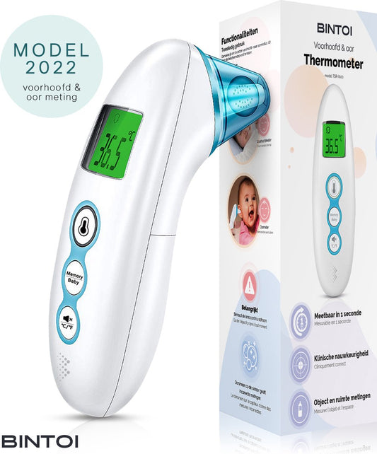 Bintoi® X100 Thermomètre infrarouge - Thermomètre digital auriculaire et frontal - Thermomètre médical pour bébés et adultes - Mesure en 1 seconde - Thermomètre 3-en-1 - Piles incluses