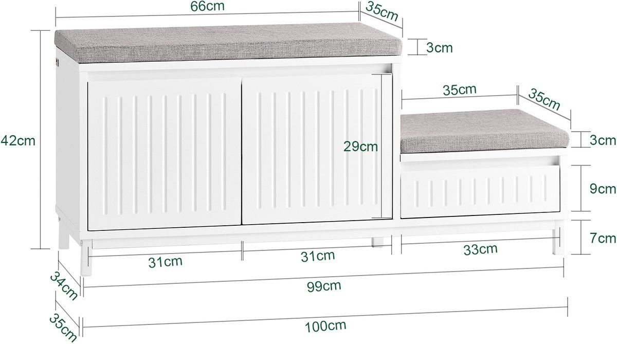SoBuy FSR172-W Banc à chaussures - Banc de rangement blanc avec siège