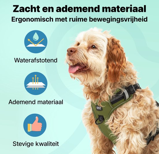 Harnais pour chien, Jake et Jacky, Harnais anti-traction, Réfléchissant, Taille M, Vert