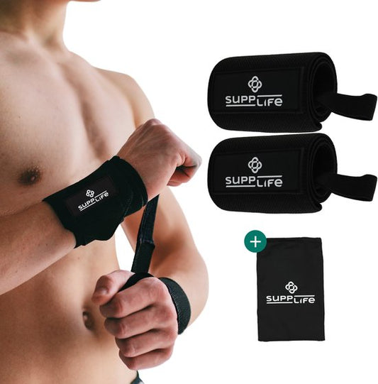 Supplife : bandes de poignet pour le fitness et le CrossFit - Lot de 2 - Bandes de poignet – Musculation – Attelle de poignet – Noir