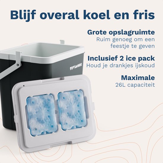 TRVLMORE Cool Box 26L - 65 heures de réfrigération - Frigobox - 2 éléments réfrigérants inclus - Anthracite
