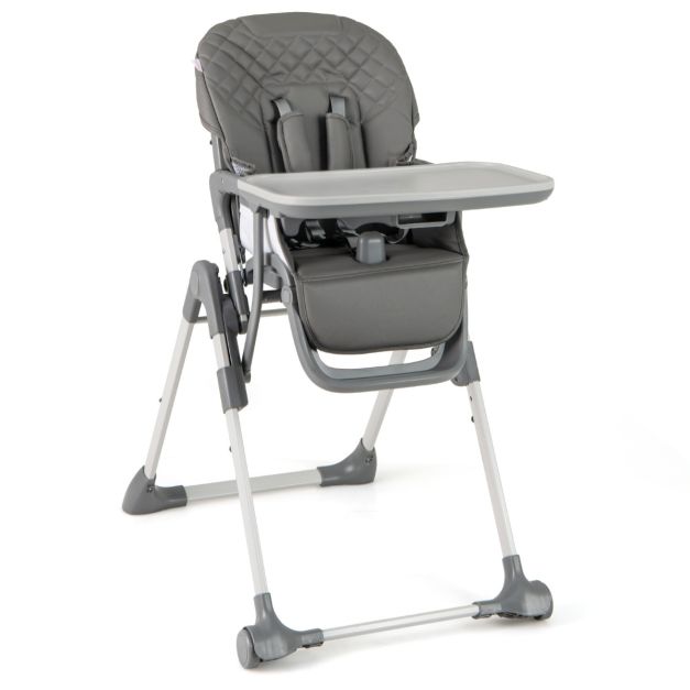 Chaise haute pliable Coast avec fonction d'inclinaison - Chaise haute réglable pour bébé avec harnais à 5 points, roulettes et plateau amovible - Gris