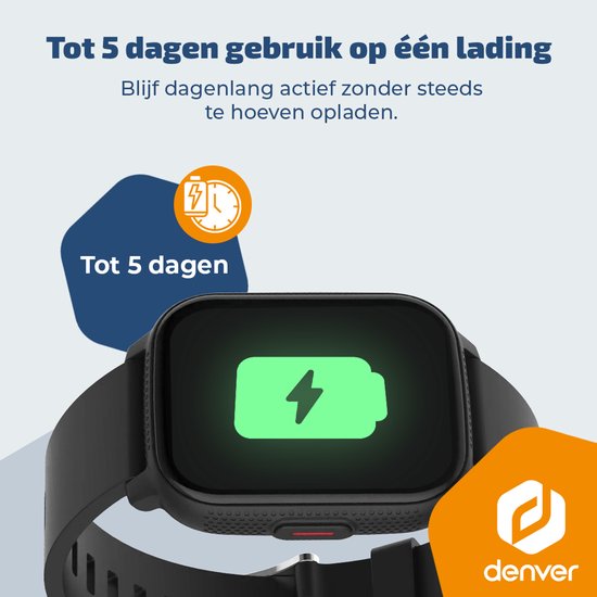Montre connectée Denver - Android iOS - Notifications - Montre de sport - Cardiofréquencemètre - Oxymètre - Moniteur de sommeil - SWC184B - Noir