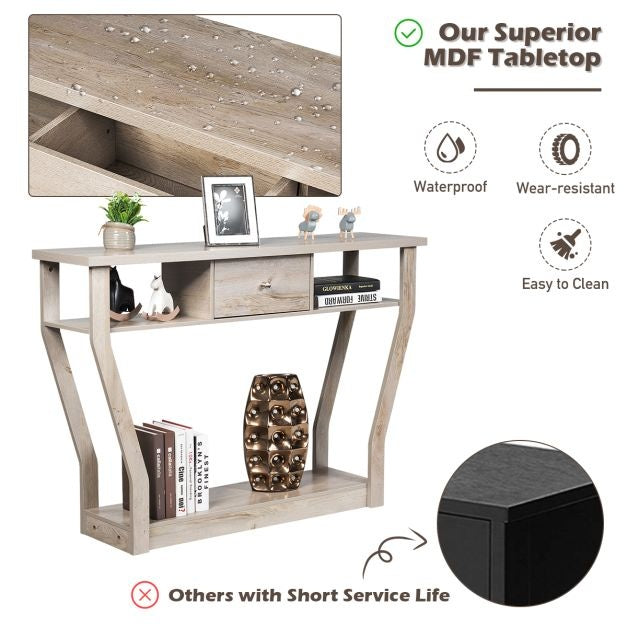 Table console Coast avec tiroir et étagère - 3 niveaux - Moderne