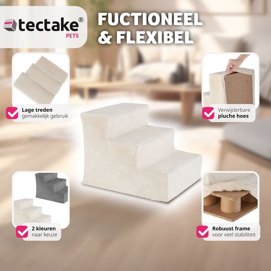 tectake® escalier pour chien ou escalier pour chat, escalier pour animaux de compagnie, aide à la pension avec housse lavable, marche extra plate, escalier pour canapé, lit ou voiture (beige, 37 x 45 x 34,5 cm, 3)