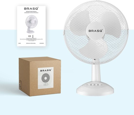 BRASQ Ventilateur de table - 30 cm - Blanc - 3 vitesses - Ventilateur de table - 40 watts