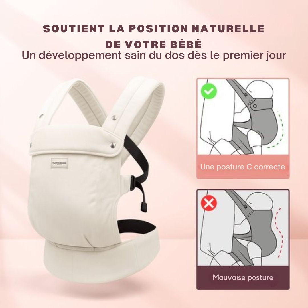Porte-bébé Vulpes Goods® BabyCare - ergonomique 0-36 mois - ventral de luxe jusqu'à 20 kg - Coton OEKO-TEX® - Confort mains libres - Avec support dorsal et position M - Crème