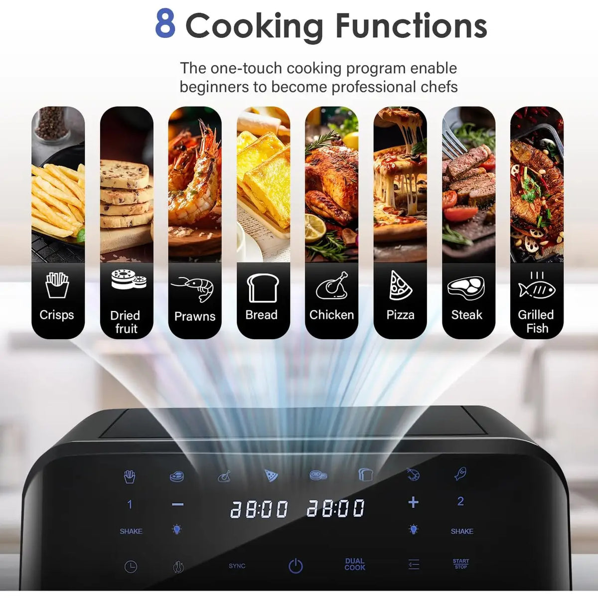 Friteuse à air chaud Oyajia à deux zones avec réglage indépendant de la température - Écran tactile numérique - 4,5 L - Noir