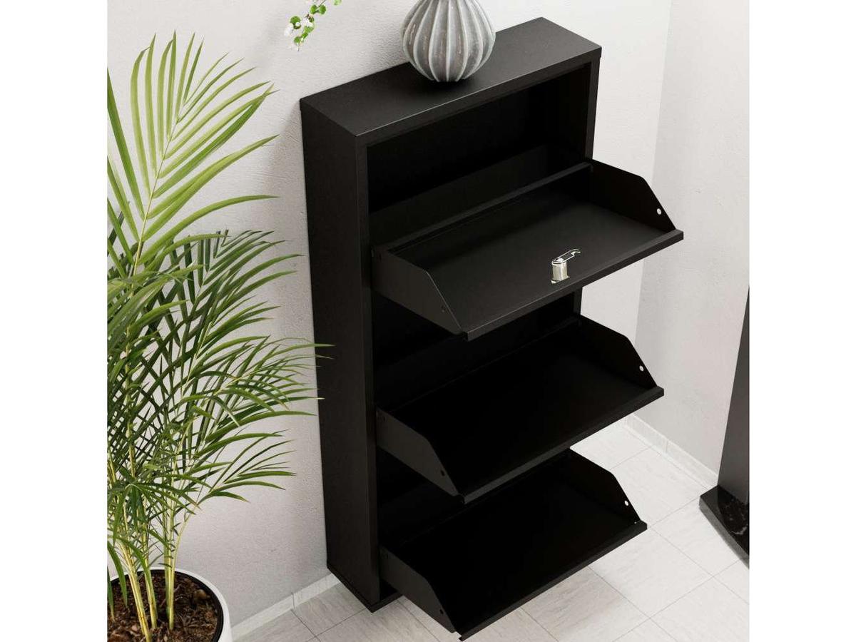 Armoire à chaussures en métal Kalune - 3 compartiments - 50 x 103 cm - Noir