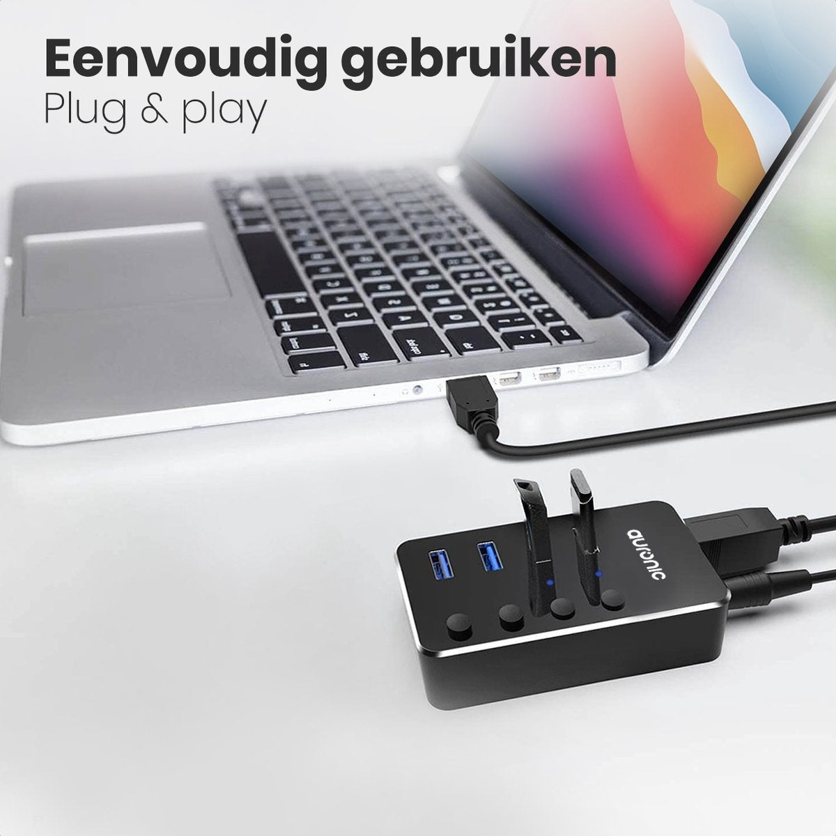 Auronic USB Hub 3.0 - Répartiteur USB avec 4 ports - avec alimentation - 5 GBP - Indication LED - Noir