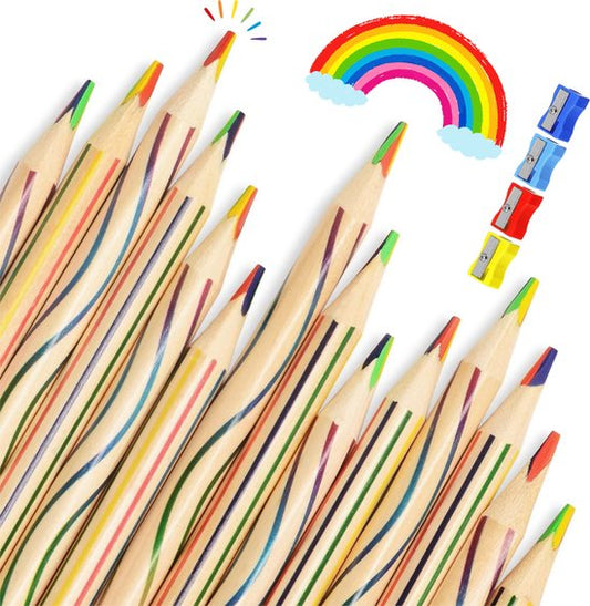 Partizzle 30x Crayons de couleur arc-en-ciel - Cadeaux de distribution de crayons - Grabbelton Crafts Treat Gifts - Apprentissage créatif du dessin et du coloriage - Pour enfants et tout-petits/adultes