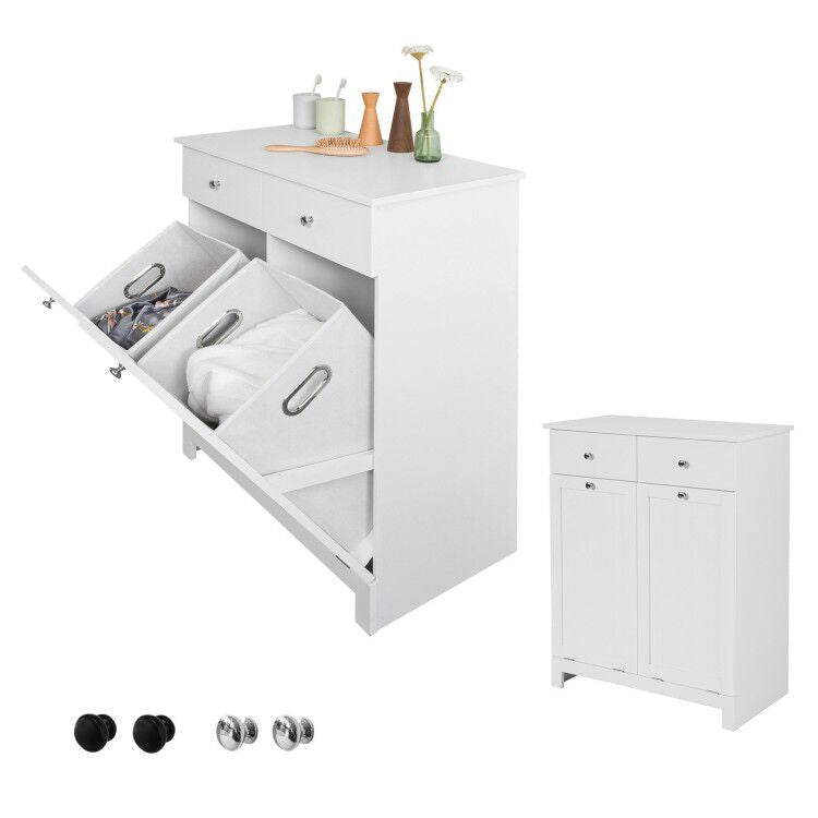 Meuble de salle de bain, SoBuy BZR33-W, Pour 2 paniers à linge, Avec 2 tiroirs, 78x90x38 cm, Blanc
