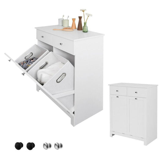 Meuble de salle de bain, SoBuy BZR33-W, Pour 2 paniers à linge, Avec 2 tiroirs, 78x90x38 cm, Blanc