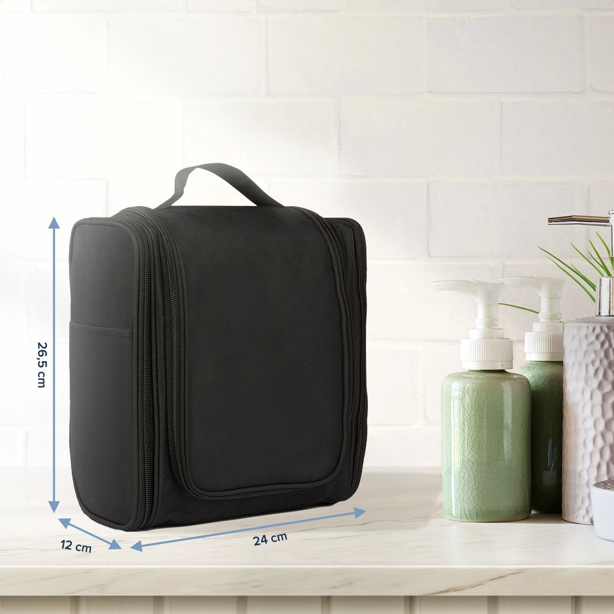 Trousse de toilette XL TRVLMORE - Suspension avec crochet - Noir