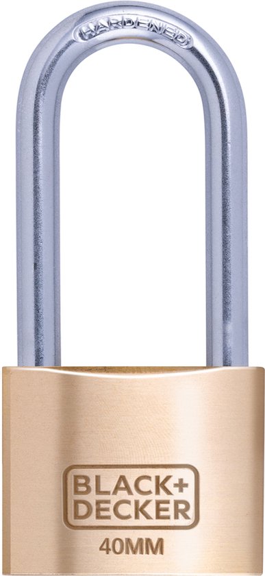 Cadenas - BLACK+DECKER - 40mm - Anse longue - 3 clés incluses - Serrure en laiton massif