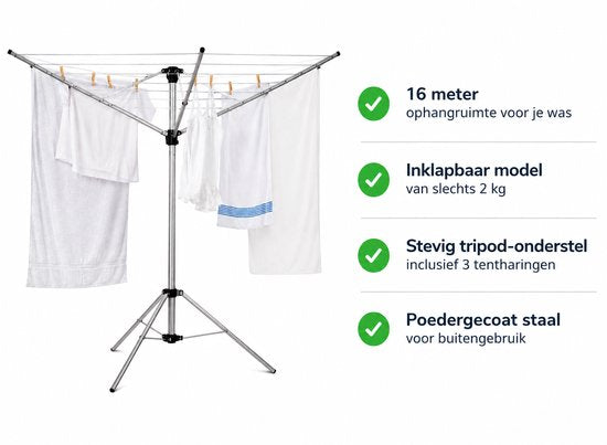 Séchoir à linge Nexxt, pliable et pivotant – longueur de séchage de 16 mètres – 121 x 105 x 140 cm