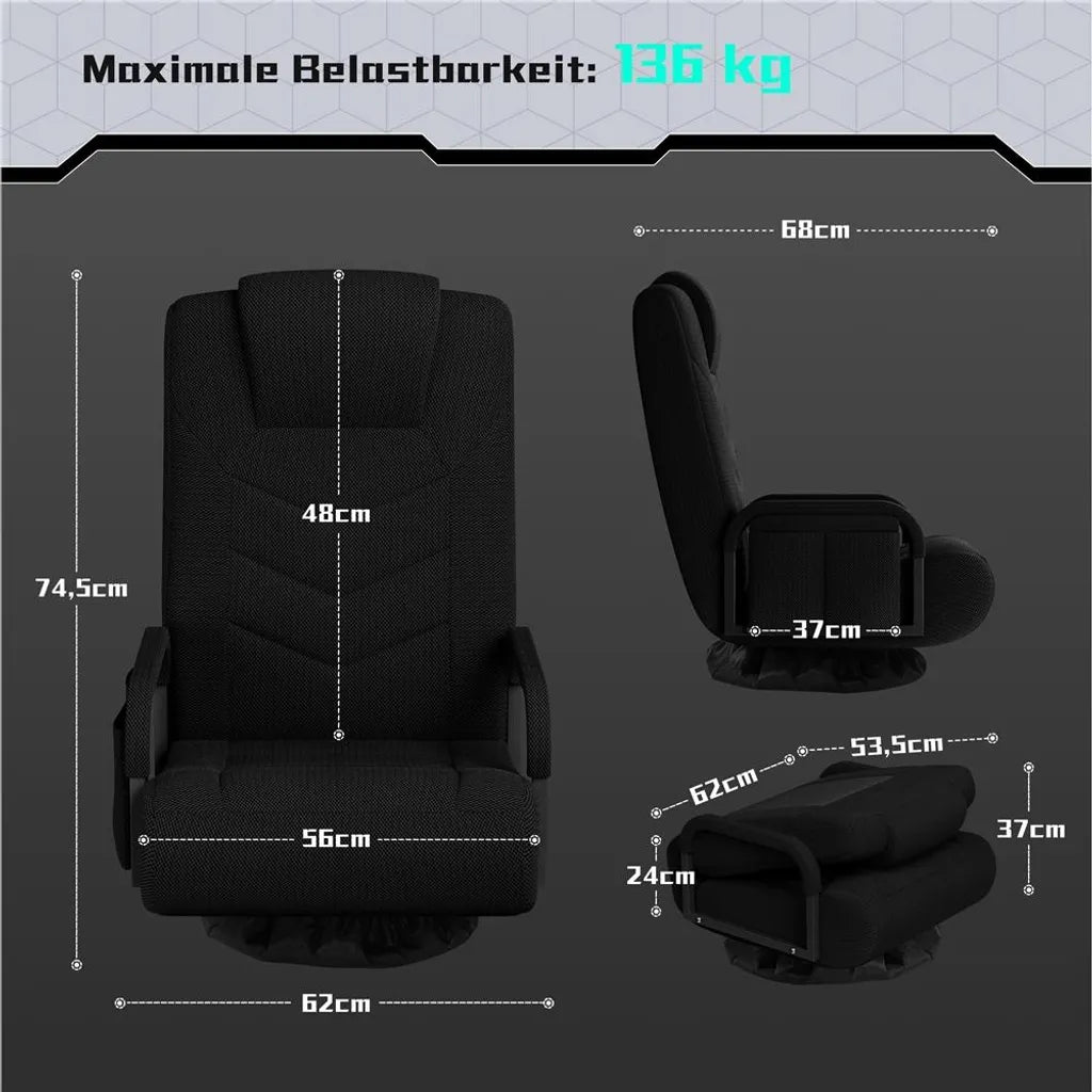 Yaheetech : fauteuil de sol pivotant - Noir - Fauteuil de gaming pliable avec dossier réglable