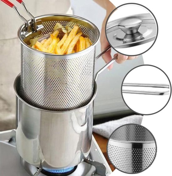 Ceruzo Mini Friteuse - 1.2L - Acier inoxydable - Avec panier - Pour cuisinière à gaz