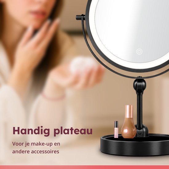 Miroir de maquillage Fraay® avec éclairage LED - Grossissement 10x - Miroir grossissant avec éclairage - Rechargeable - Miroir de rasage - Miroir de salle de bains - Noir