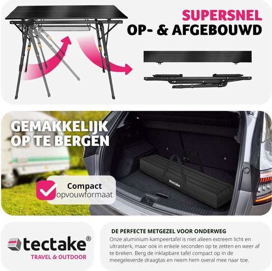 tectake®- Table de camping en aluminium table de camping - pliable - réglable en hauteur - LxLxH : env. 90x52x47cm - noir - 404983
