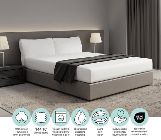 Drap-housse DoubleDry 90x200 cm - 100% coton naturel - doux et respirant - élastique rond - OEKO-TEX & BSCI - Blanc