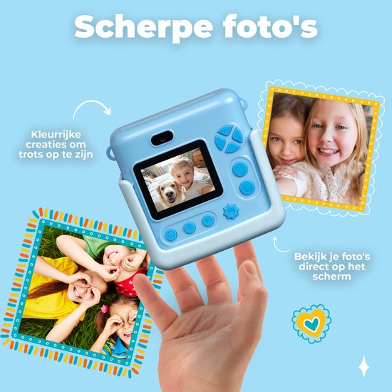 Denver Kids' Camera Full HD with Printer - Selfie Camera - 20MP - Digital Camera Kids - Photo - Video - Games - KPC1363 Blue