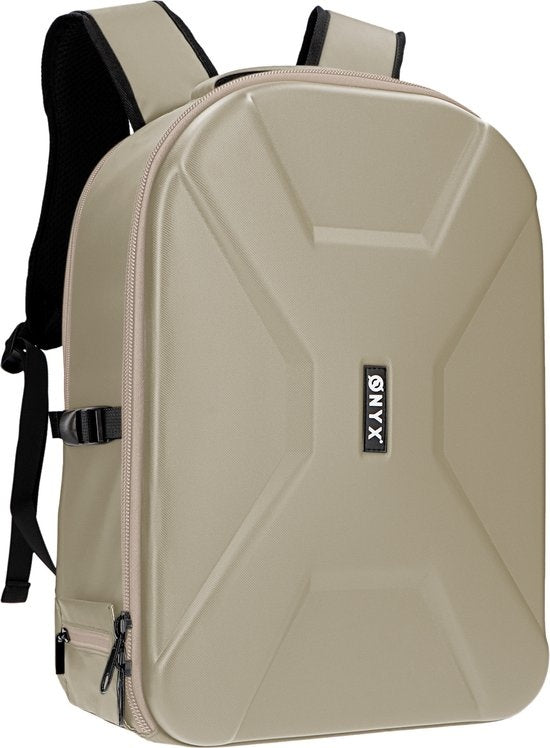 ONYX Sacoche pour appareil photo avec compartiment pour ordinateur portable - Sac à dos pour appareil photo reflex - Résistant aux éclaboussures - Drones - Sac de voyage rigide - Beige