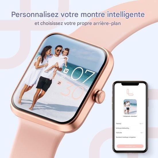Montre Connectée - Lunis - Écran Tactile - Compatible avec Apple & Android, pour Femme et Homme - Or Rose / Rose