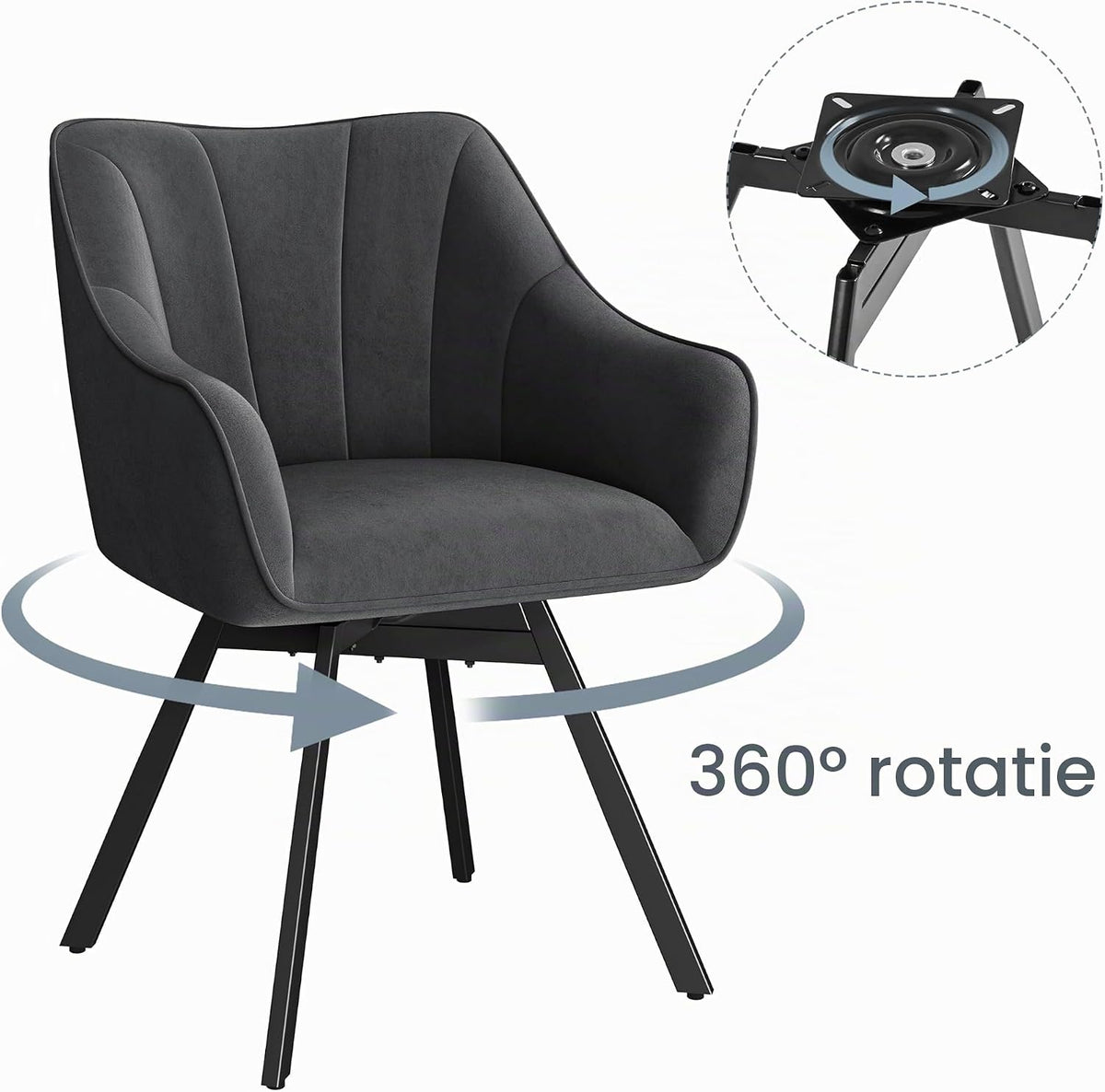 Lot de 2 chaises de salle à manger pivotantes avec accoudoirs et revêtement en velours gris foncé