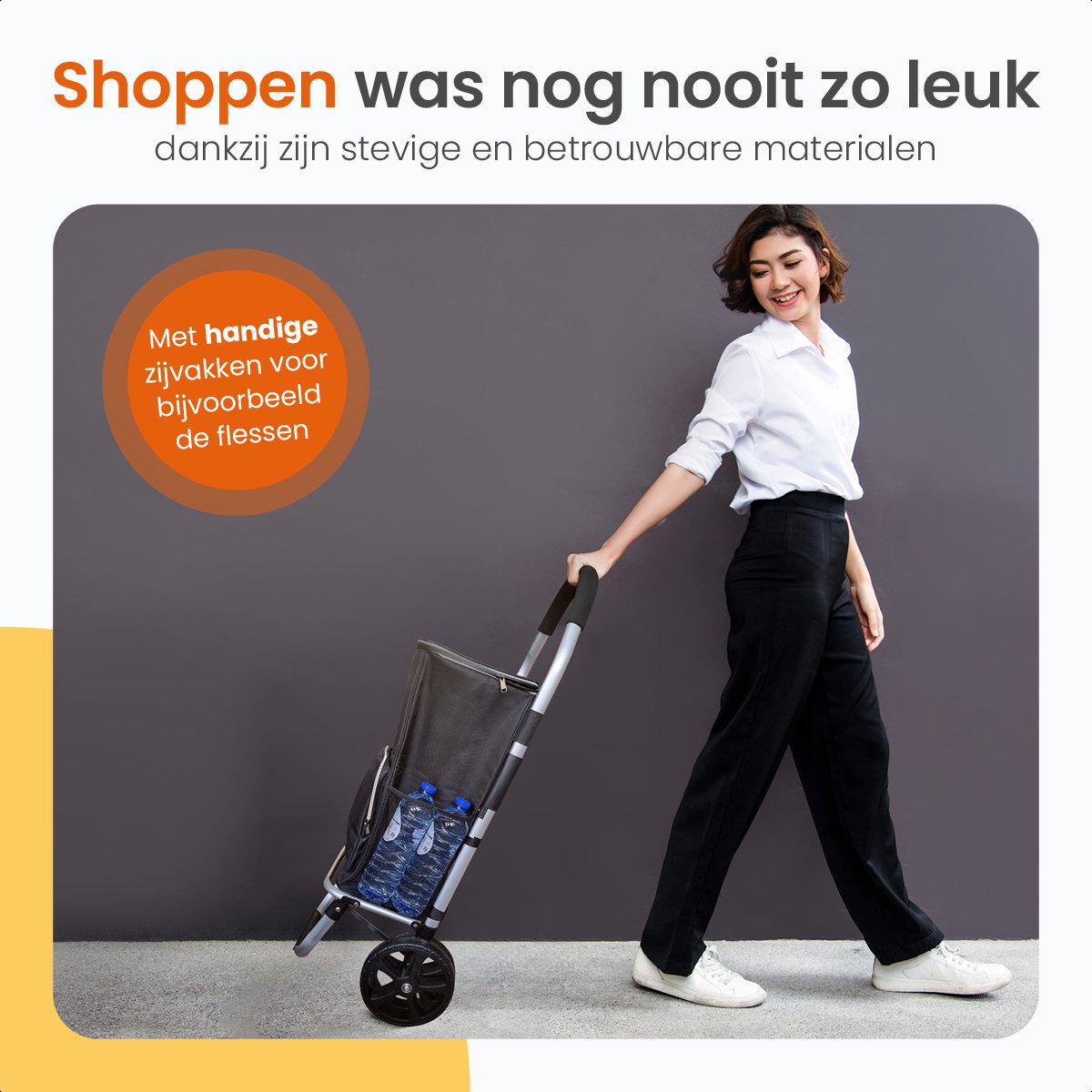 Chariot de courses - Goliving  - Avec poches latérales et compartiment réfrigérant - Pliable -  Aluminium inoxydable - 50L - Noir