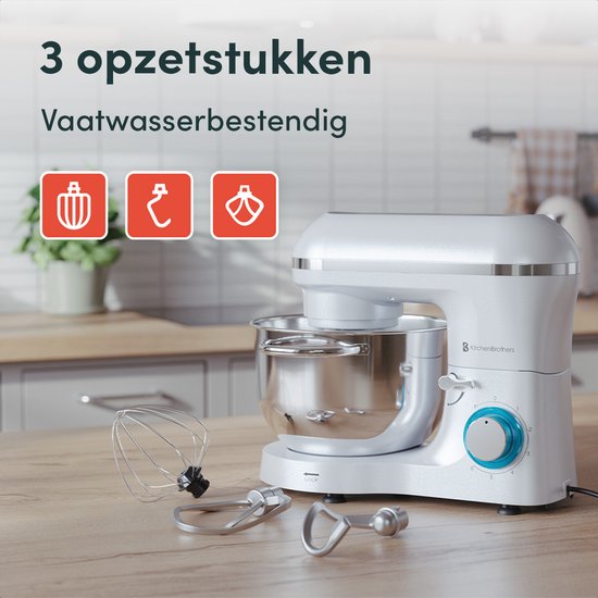 KitchenBrothers Robot de cuisine - Robot de cuisine - 6.2L - Mixeur avec bol de mixage - Mixeur de cuisine - 2000W - Blanc nacré