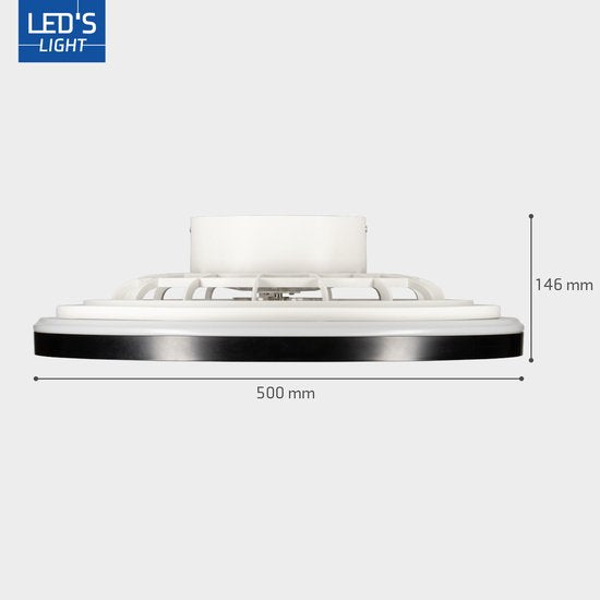 Ventilateur de plafond LED's Light avec lumières 48 cm - Vitesse de ventilation et télécommande - Plafonniers avec ventilateur et lampe - Noir