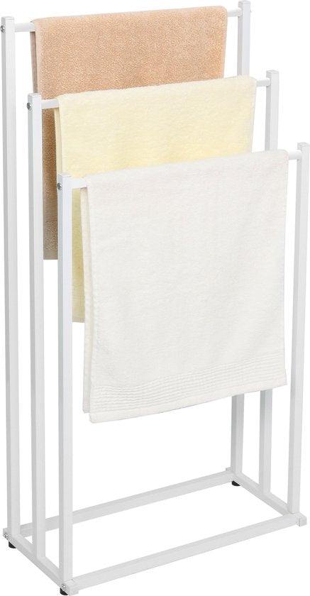 Niceey Porte-serviettes - 3 bras - Porte-serviettes - Porte-serviettes de salle de bains - Porte-serviettes sur pied - Métal - Feutres anti-rayures - Blanc