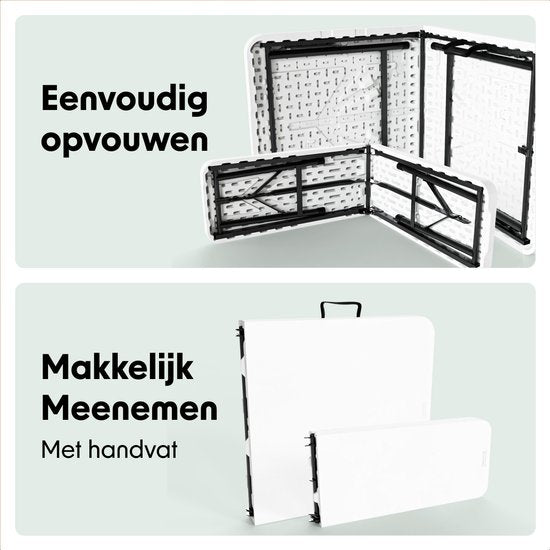 LifeGoods Set de pique-nique pliable - 124cm x 61.5cm - Table de jardin avec 2 bancs - Résistant aux intempéries - Table de camping - Table de bière pliable - Pour l'intérieur et l'extérieur - Pour 4 à 6 personnes - Blanc