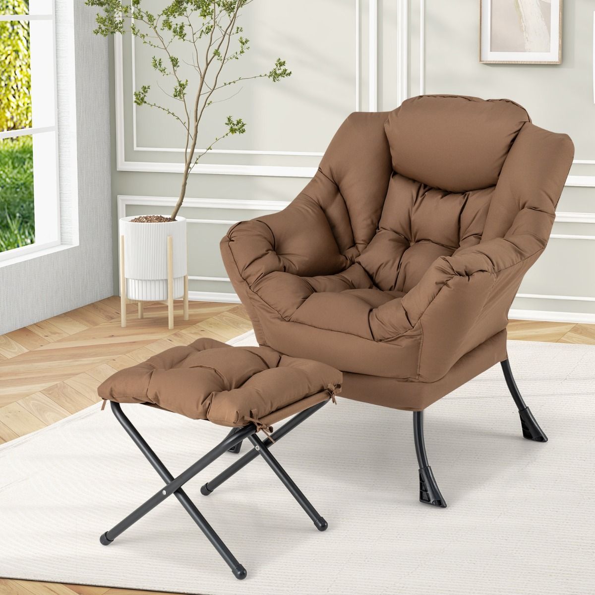Fauteuil Coast avec repose-pieds - Fauteuil relax avec accoudoirs et repose-pieds - Design ergonomique - Marron