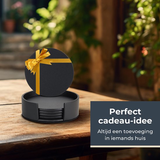 Castagnola Sous-verres en faux cuir - Sous-verres pour verres - Sous-verres design avec support - Sous-verres en cuir - Cuir - Lot de 6 - Noir