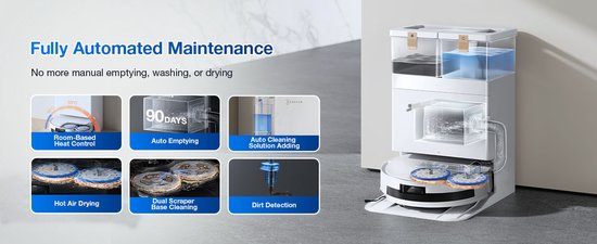 ECOVACS - DEEBOT T50 Max Pro Omni Gen 2 - Robot aspirateur et laveur de sol - Puissance d'aspiration de 18 500 Pa - Robot aspirateur autonettoyant avec système de lavage à l'eau chaude - Station de vidage automatique - Adapté aux poils d'animaux