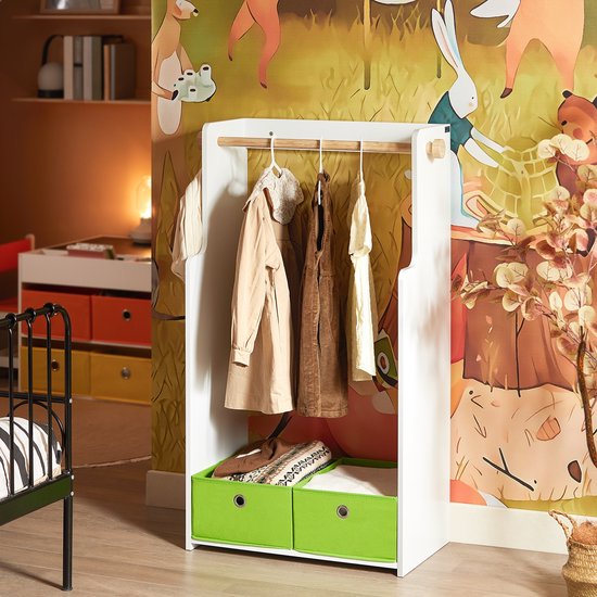 SoBuy KMB109-W Porte-vêtements pour enfants - Bois composite blanc avec rangement