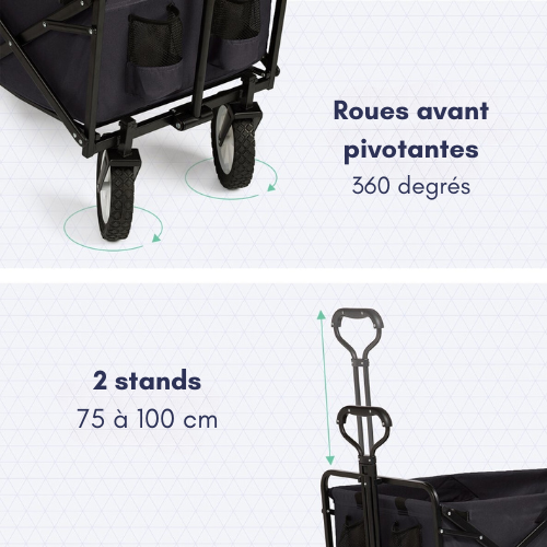 Chariot pliable à roulettes - LifeGoods - 84 x25x45 cm - MAX 70kg - noir