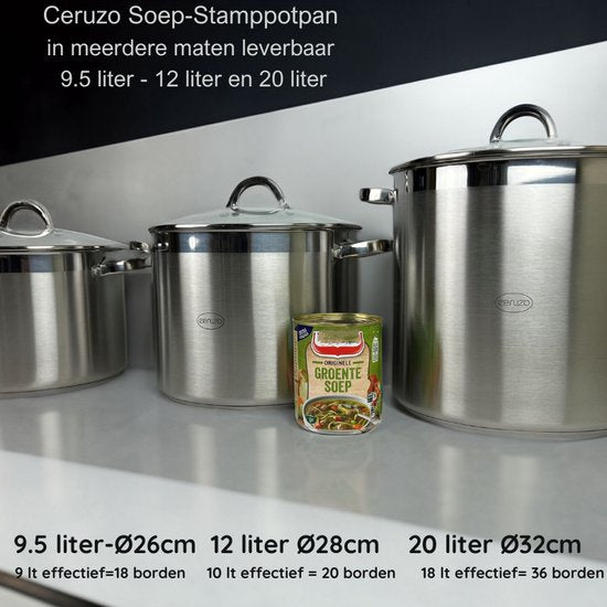 Ceruzo - Acier inoxydable - Grande Marmite - 20 Litres- Diamètre 32 cm- H 25cm - Induction - Faitout