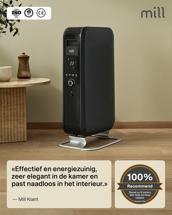 Mill AB-H1000DN BLACK - radiateur à huile design - 1 000 watts - n'assèche pas l'air - silencieux - noir - garantie de 5 ans