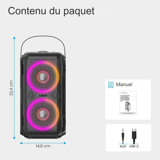 Auronic Partybox - Bluetooth - Enceinte de fête - Boîte à musique - Éclairage des disques - Connexion USB, AUX et carte SD - Noir