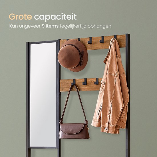 O'DADDY® Clothes Rack With Mirror - Porte-manteau - Shoe Rack - Coat rack upright - Vintage Look - Black and Brown - Shoe Rack - Coat racks