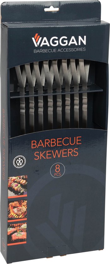 Brochettes Vaggan pour barbecue - 8 pièces - acier inoxydable - 41 cm - brochettes à viande - accessoires pour barbecue