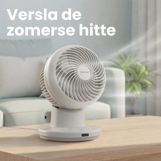 Ventilateur de table Auronic - Mini-ventilateur - Avec télécommande et minuterie - Oscillation automatique à 85° - Portée de 9 mètres - Blanc