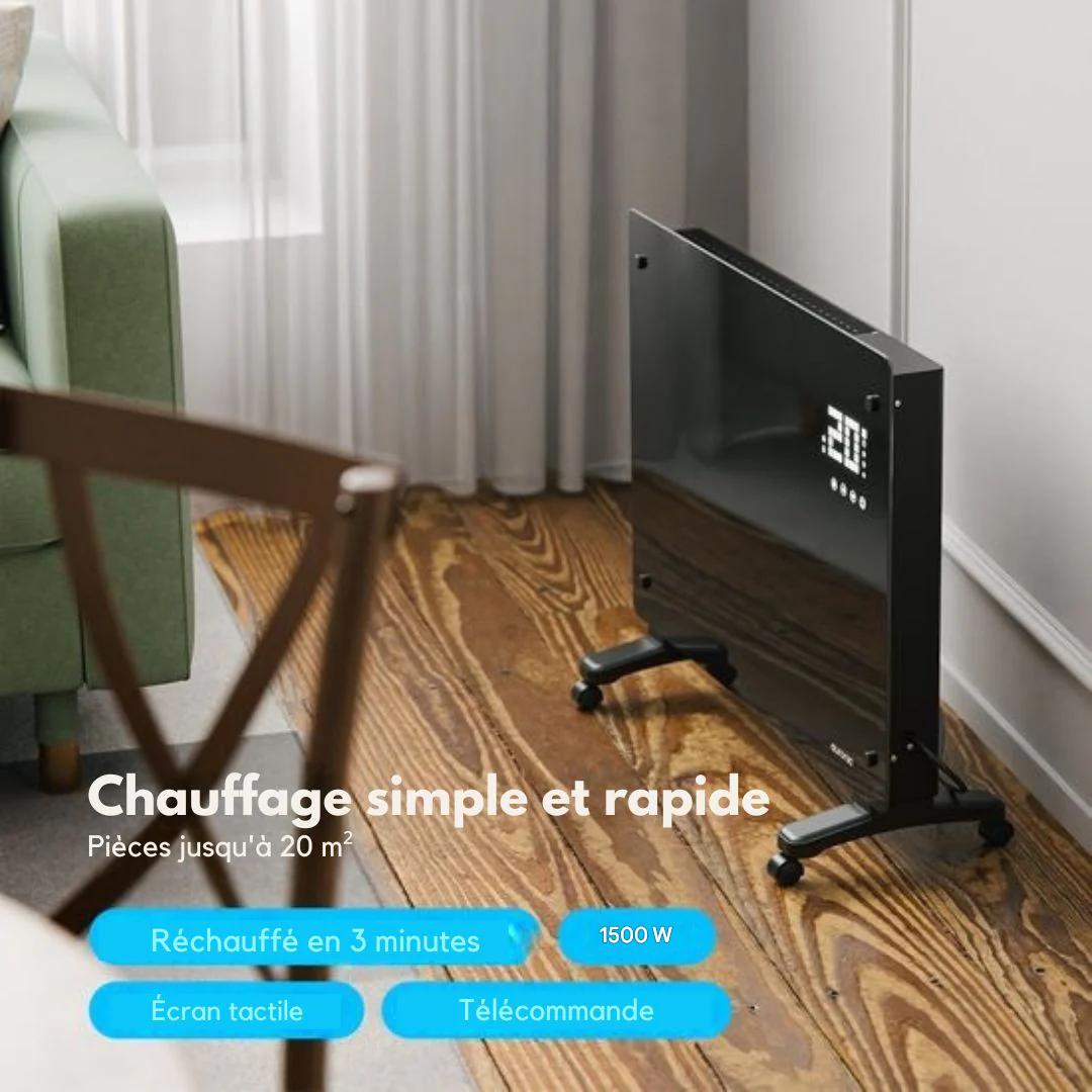 Chauffage électrique Auronic - Convecteur - Thermostat et télécommande - Radiateur à panneau en verre - 1500 W - Noir
