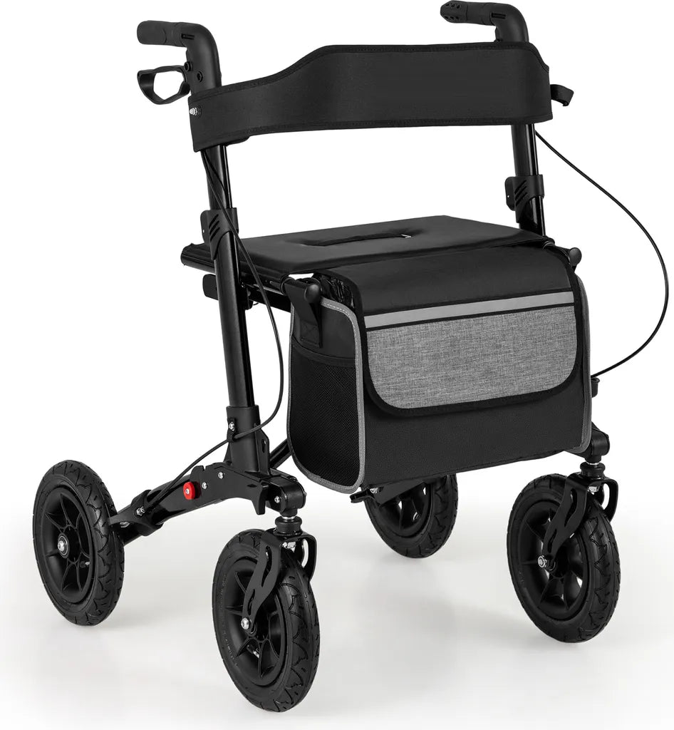 Déambulateur pliable Coast noir - Déambulateur de voyage 2 en 1 avec siège et pneus - 62 x 82 x 81,5-97 cm