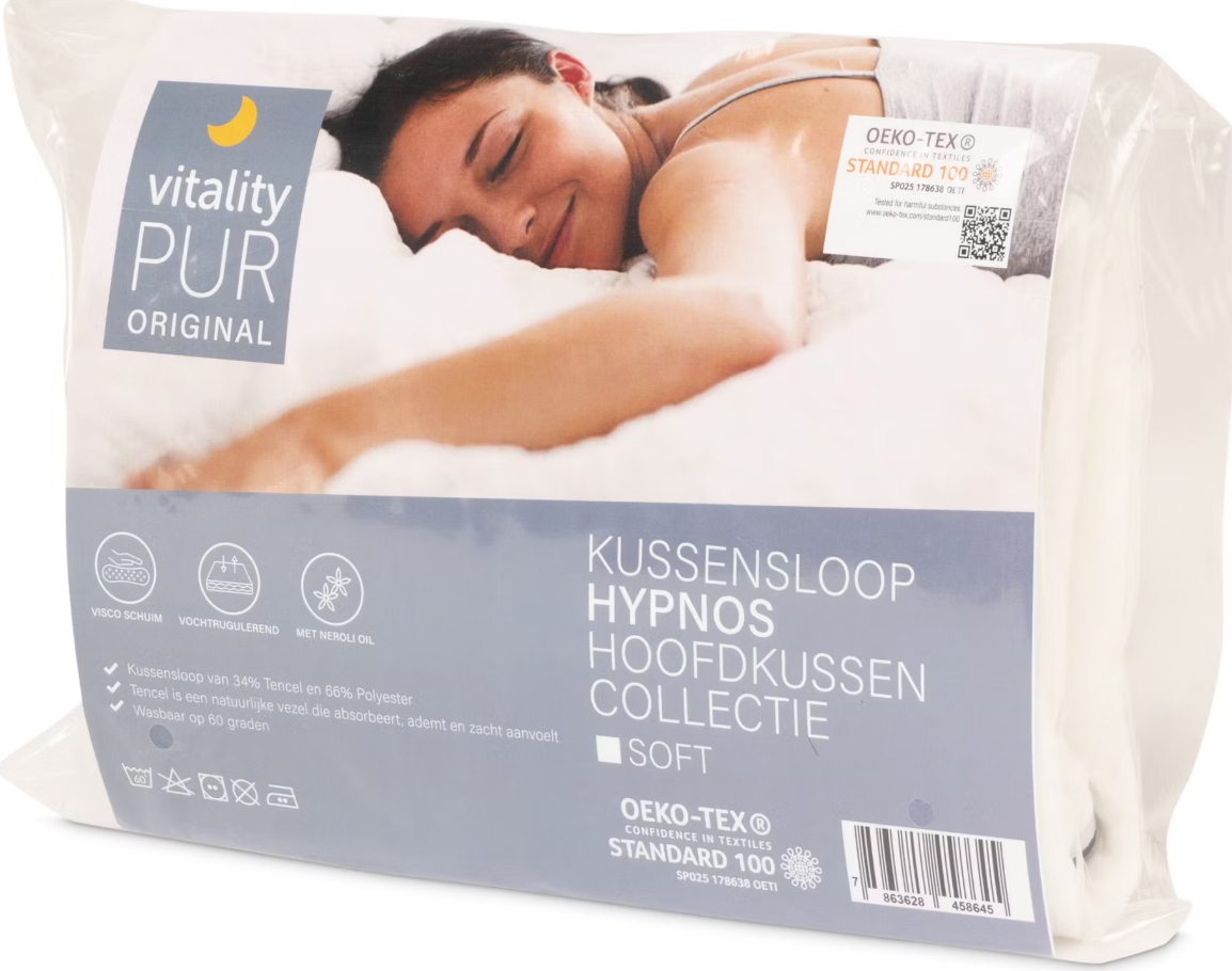 Vitality Pur Oreiller Hypnos - Ferme - 40 x 60 cm - Visco Foam - Enveloppe Tencel