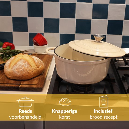 Poêle en fonte Chefarone 4,7 L - Sans PFAS - Poêle à rôtir avec couvercle - Poêle compatible avec toutes les sources de chaleur - Poêle Ø 26 cm - Émaillée blanc crème - Cadeau pour femme