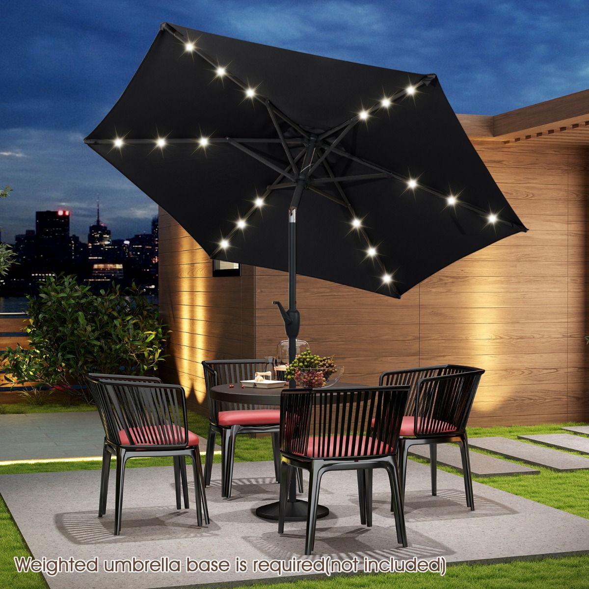 Parasol de terrasse Coast à énergie solaire - avec éclairage LED - inclinable et ventilé - noir 230 cm